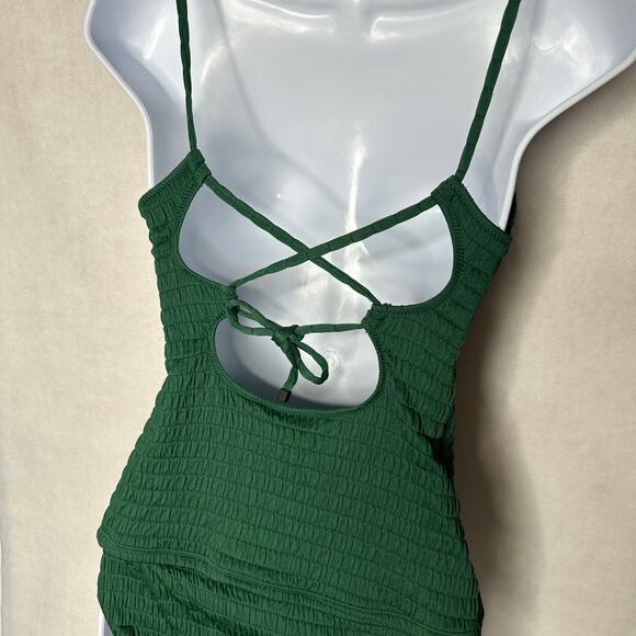 NWT Bar III Pucker Up Textured Crisscross Tankini Bikini Set Fiji Foliage–Size S - Picture 7 of 11
